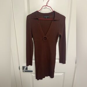 Almost Famous Chocolate Brown Long Sleeve Mini Dress in size M